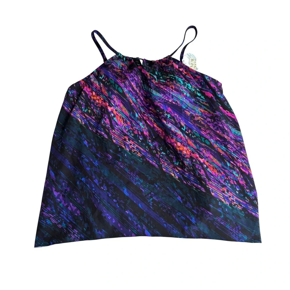 NWT Miraclesuit Peephole Tankini Top Womens 16 Multi Color Abstract Swim Festive